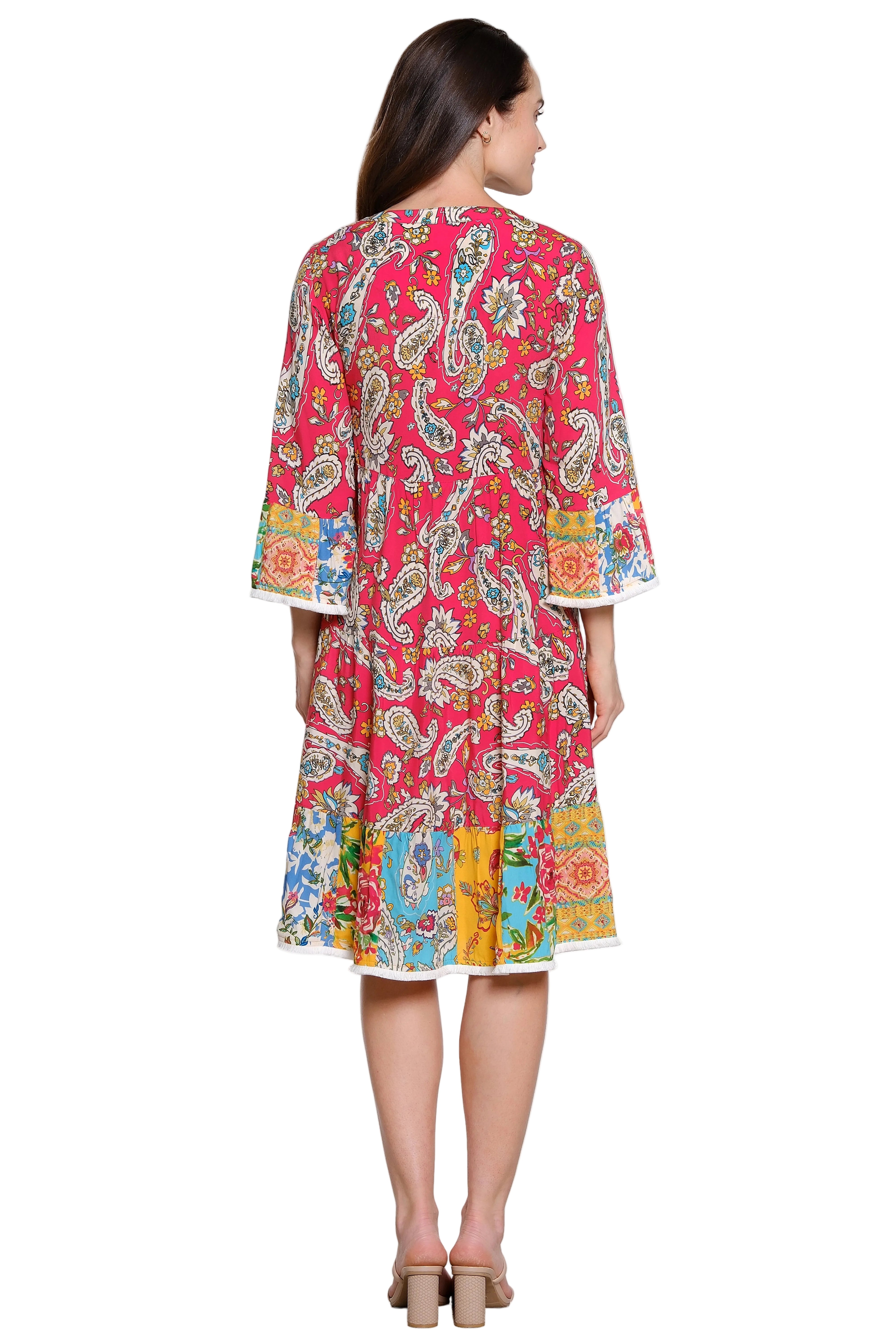 John Mark Embroidered Tiered Floral Print Dress (J26553DM) (Red Floral)