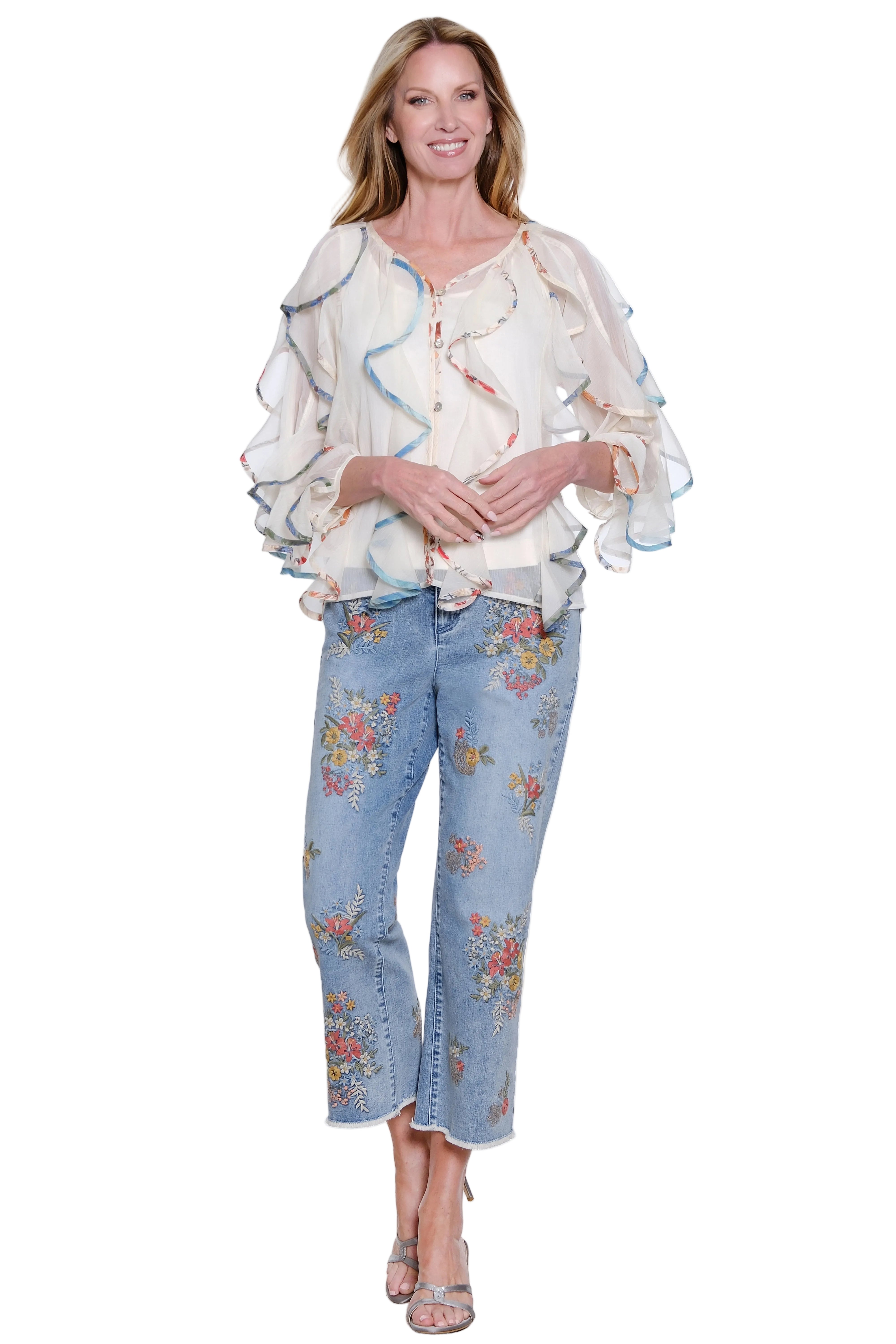 John Mark Woven Embroidered Flare Leg 5 Pocket Jean (J26661PM) (Denim Print)
