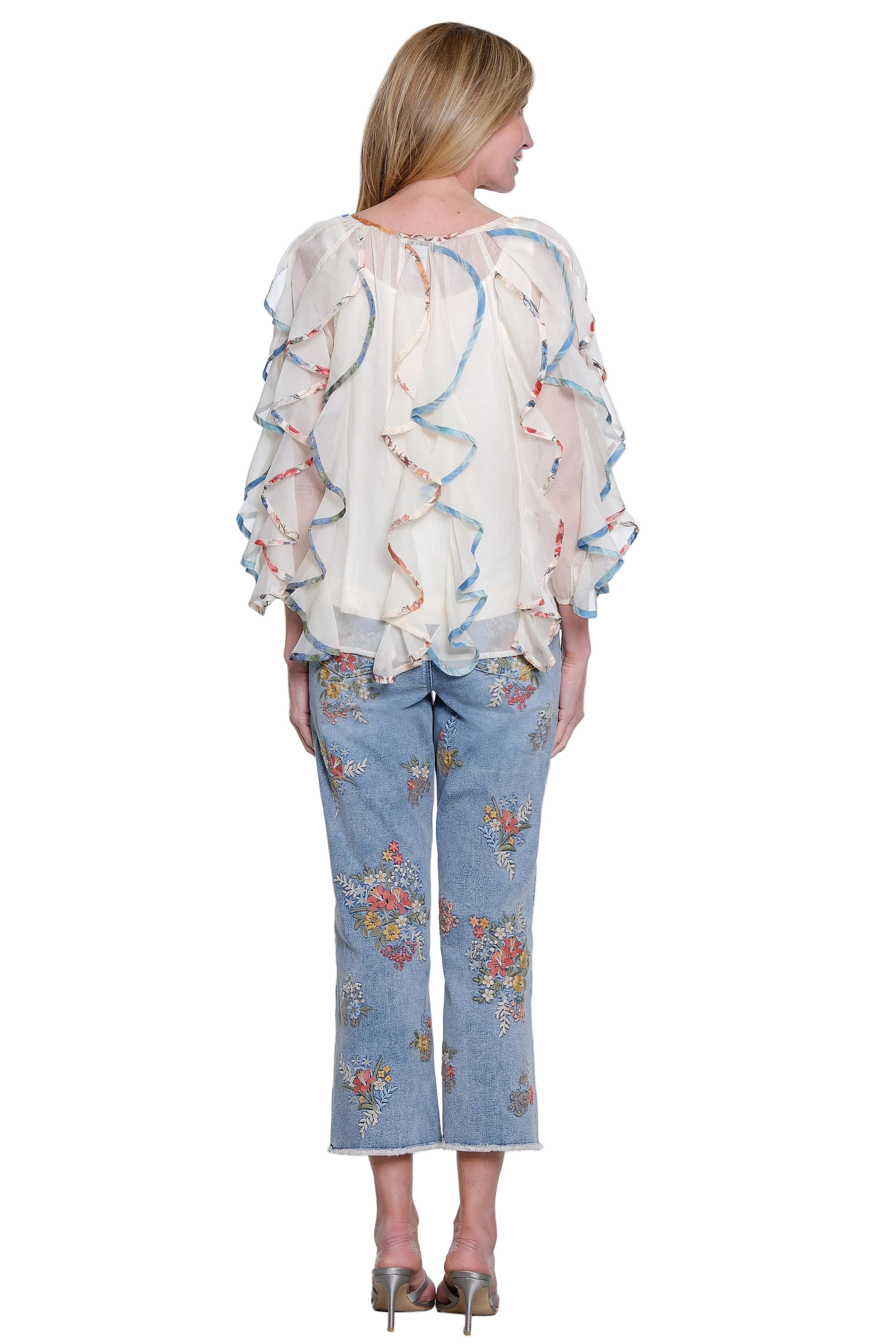 John Mark Woven Embroidered Flare Leg 5 Pocket Jean (J26661PM) (Denim Print)