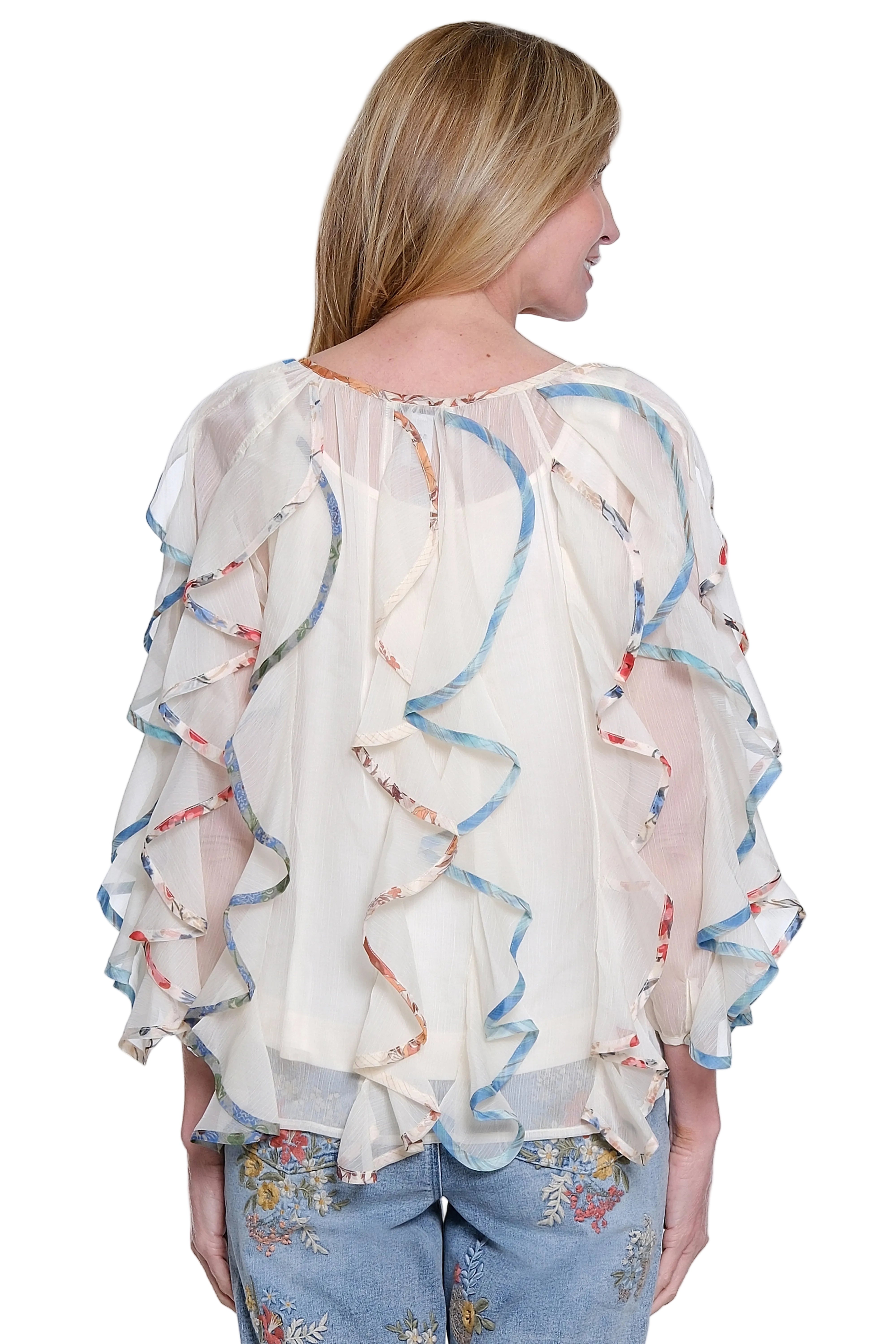 John Mark Woven Ruffled 3/4 Sleeve Blouse with Solid Tank 2pc  (J26637BM) (Ivory)