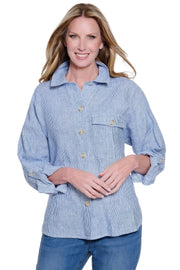 John Mark Woven Yarn Dyed Stripe Blouse (J26638BM) (Blue Star)