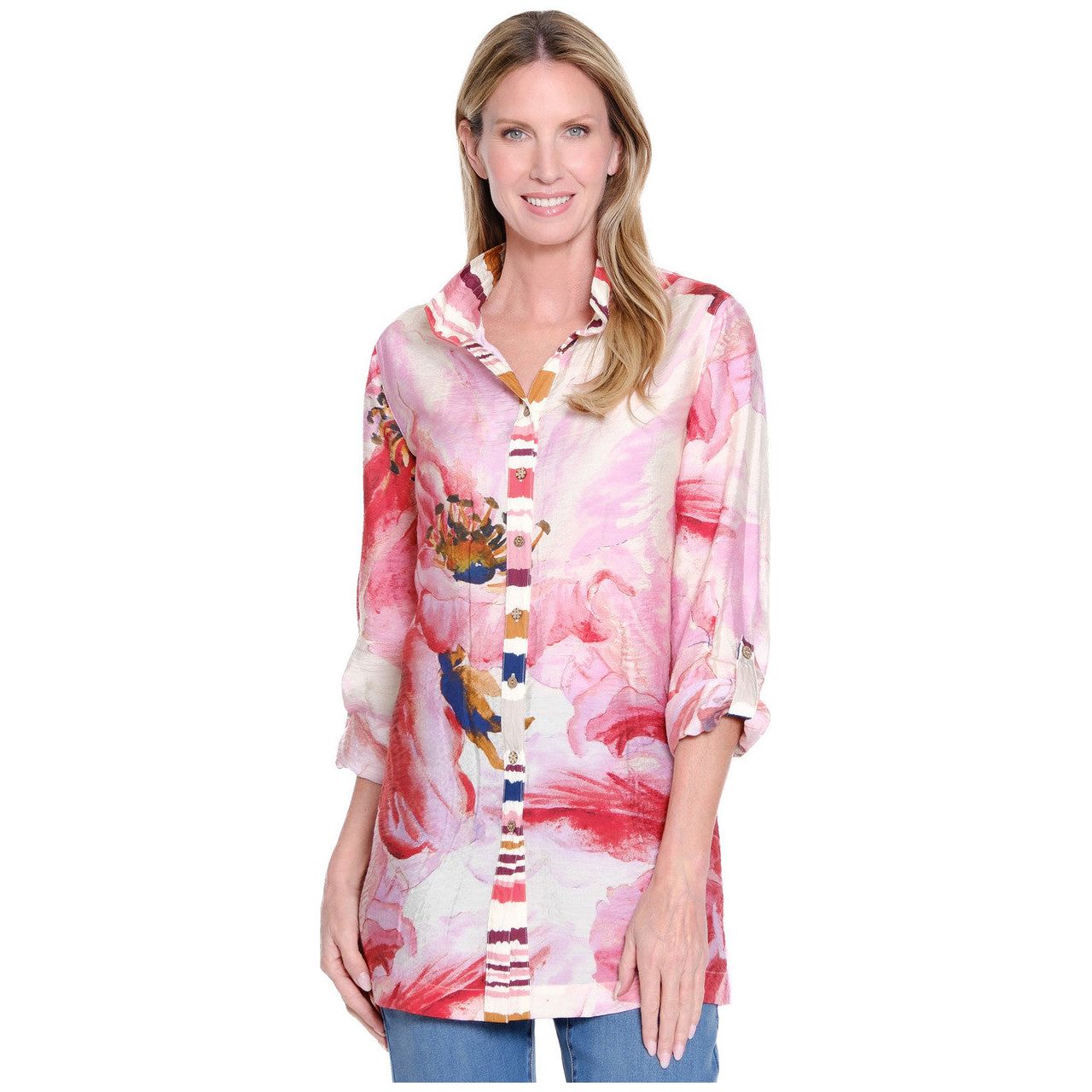 John Mark Pink Floral Print Tunic ( J35741)