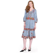 John Mark Tiered Embroidered V-Neck Dress (J35764DM )(Lt Blue)