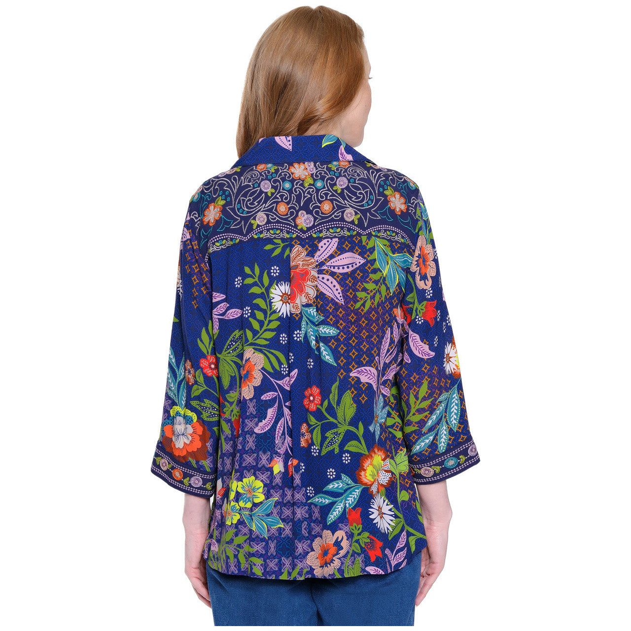 John Mark Print Embroidered Pop-Over Top
