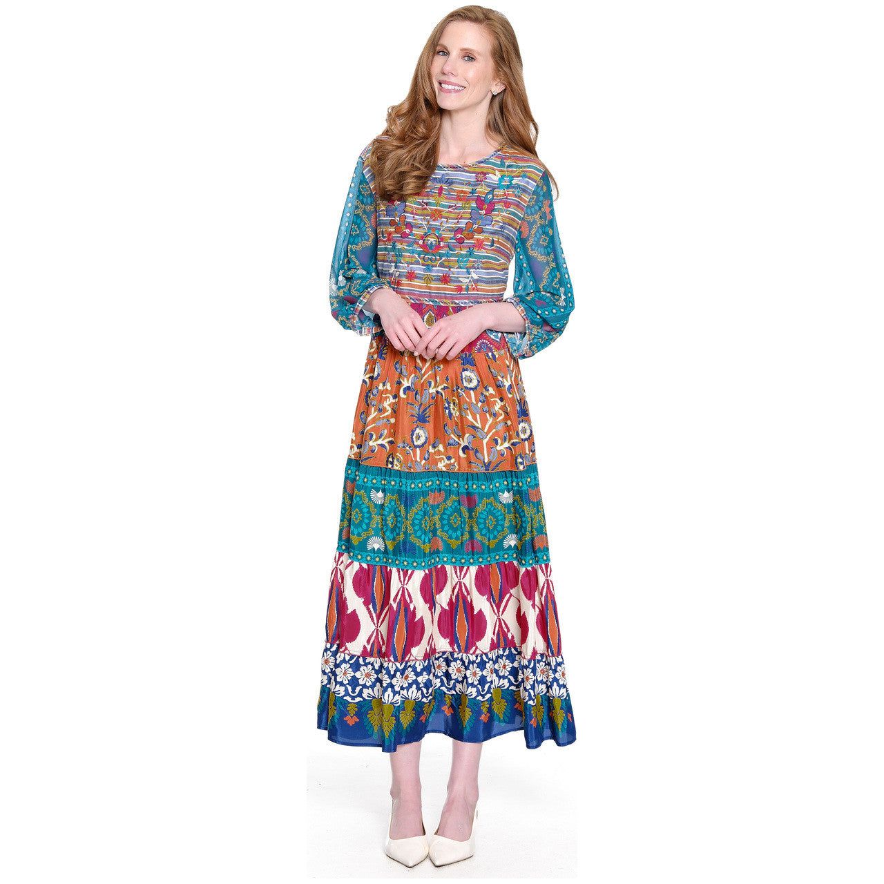 John Mark Multi-Print Embroidered Tiered Dress (J35860DM)