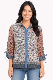 John Mark Woven Mixed Print Button Front Blouse (J36439BM)(Floral Multi)