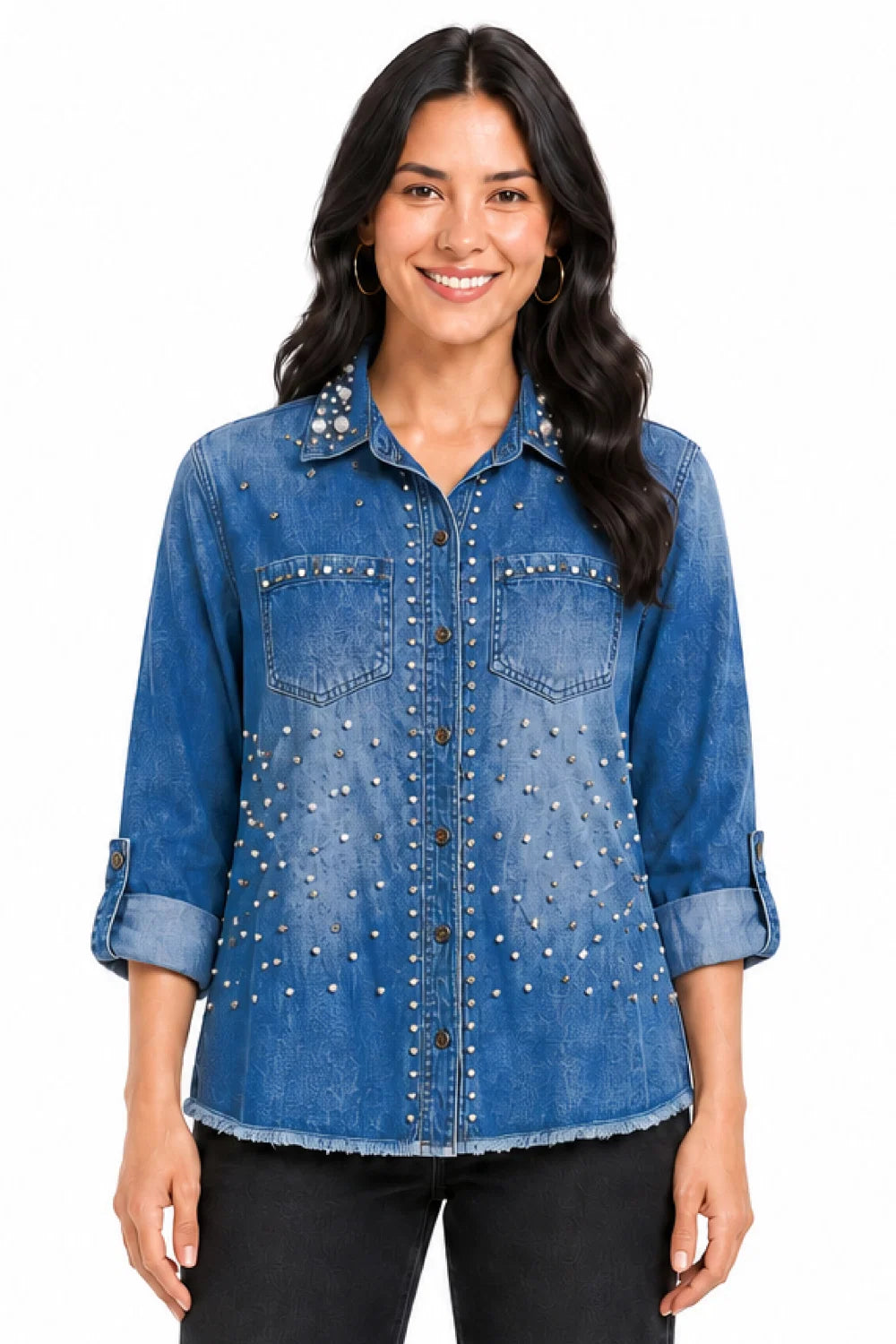 John Mark Woven Allover Embroidered Button Front Blouse (J36425BM)(Multi) (Copy)
