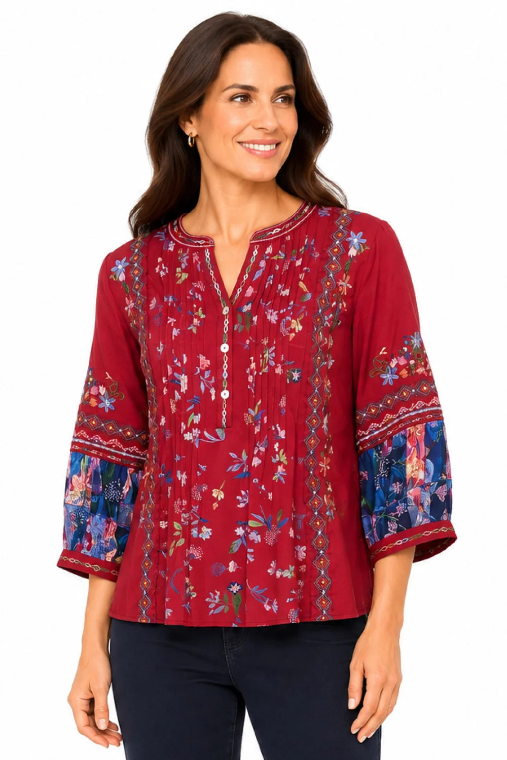 John Mark Woven Pin Tuck Embroidered Popover (J36447TM)