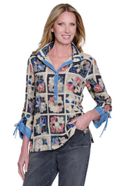 John Mark Woven 3/4 Cinch Sleeve Popover With Button Placket (J36732TM) (PatchPrint)