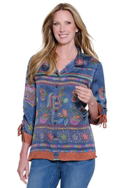 John Mark Woven Printed Button Front Blouse With Wire Collar (J36760BM) (Multi)