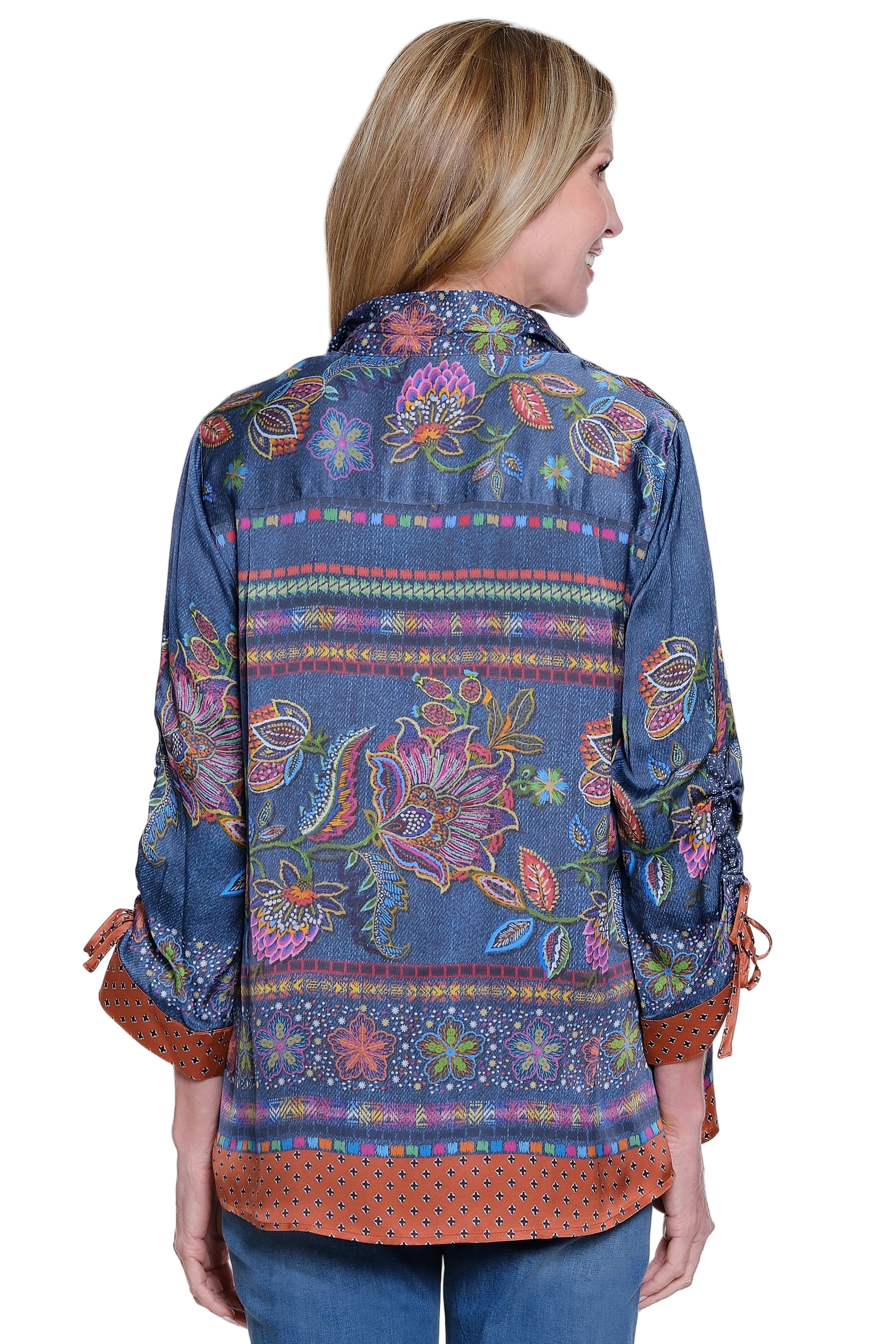John Mark Woven Printed Button Front Blouse With Wire Collar (J36760BM) (Multi)