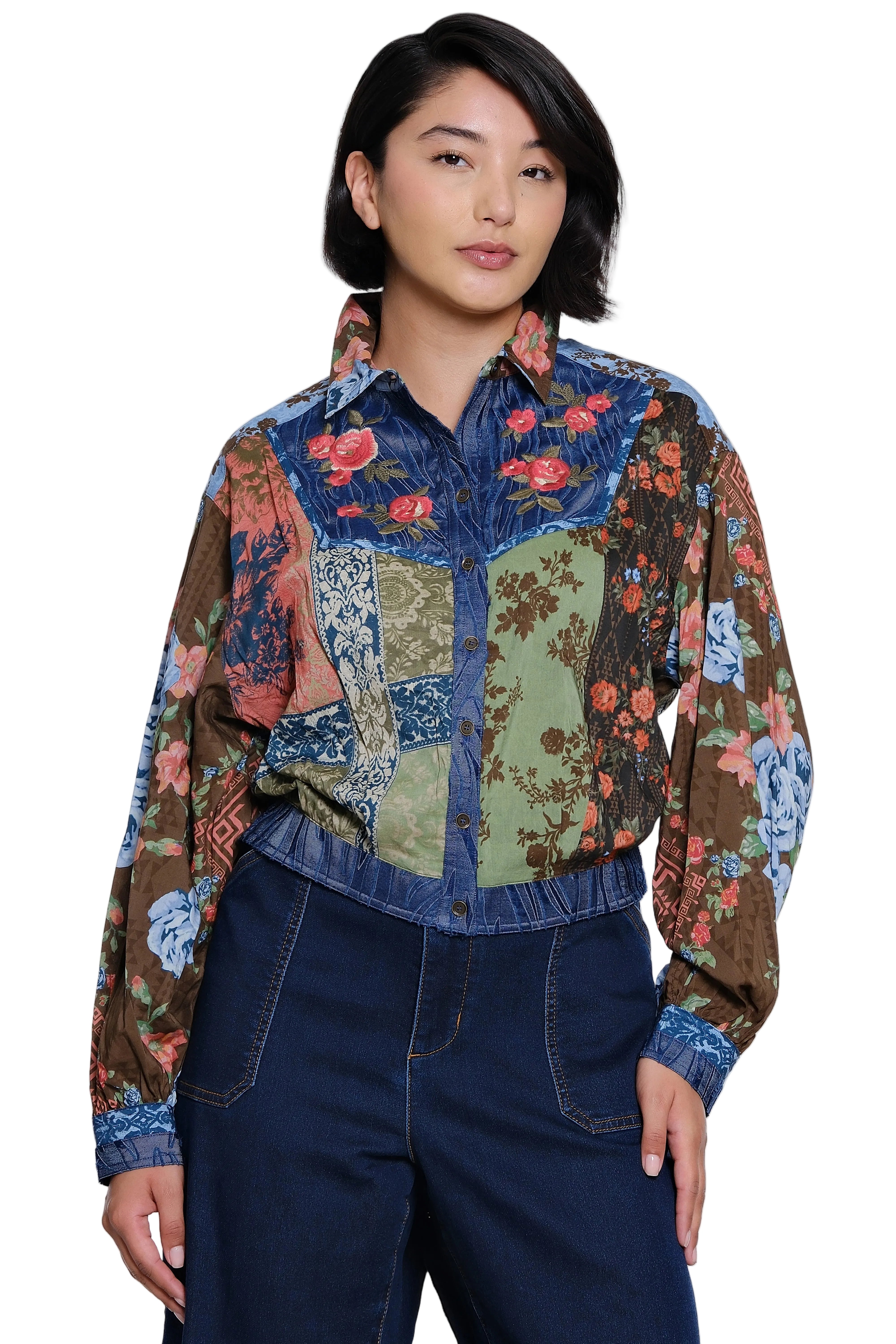 John Mark Woven Long Sleeve Embroidered Bomber Jacket (J36837BM) (Multi)