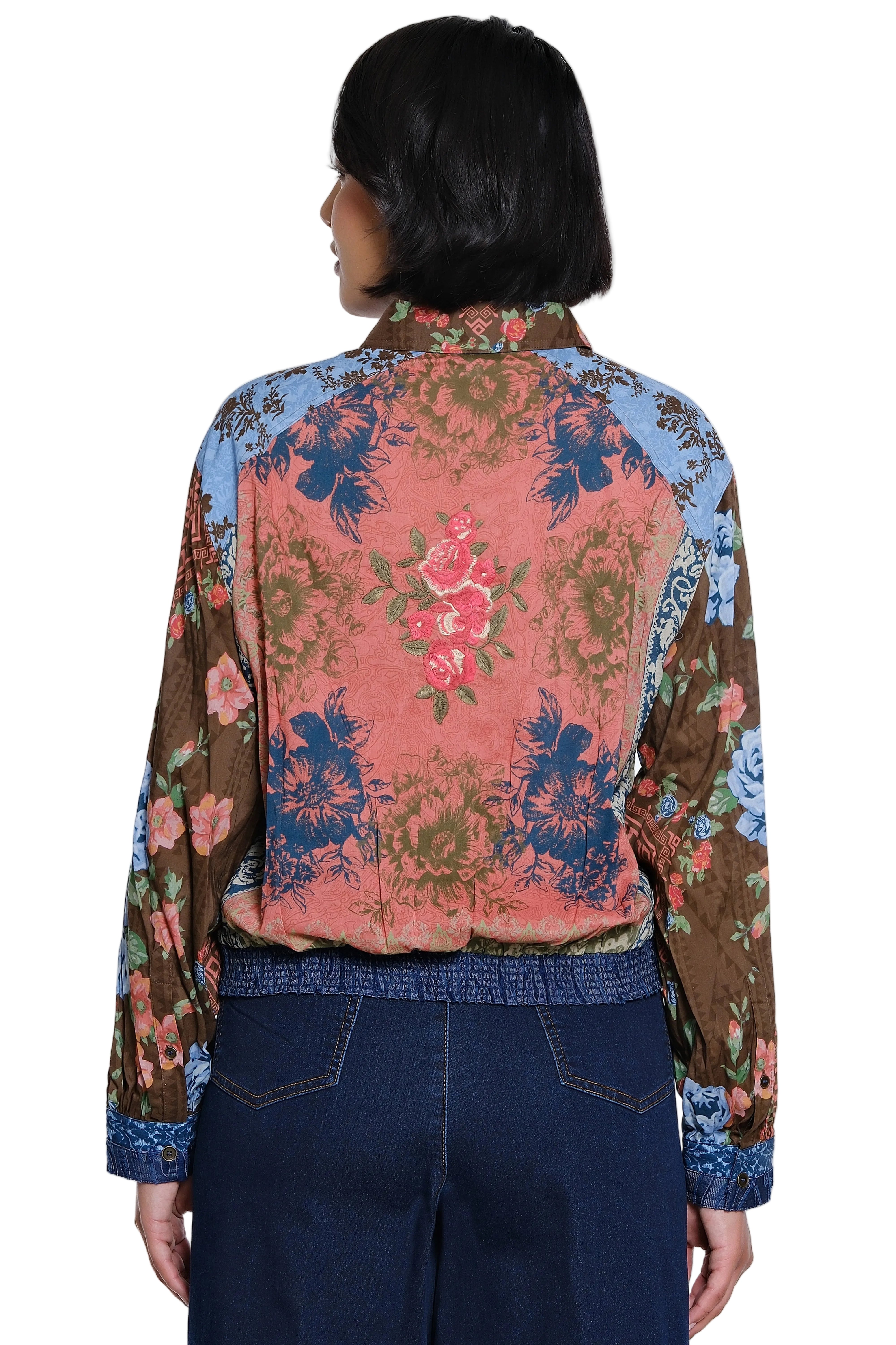 John Mark Woven Long Sleeve Embroidered Bomber Jacket (J36837BM) (Multi)