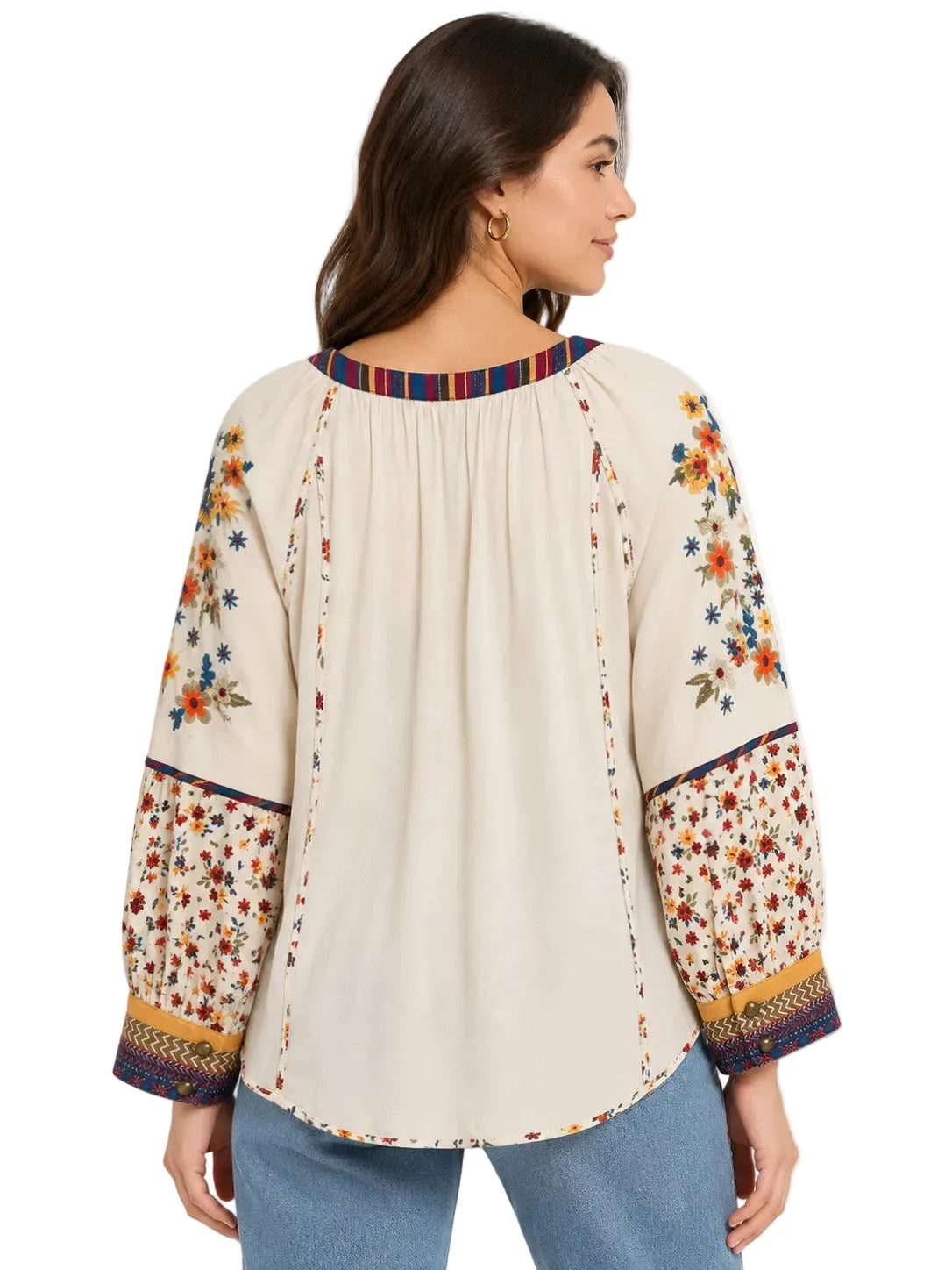 John Mark Woven Embroidered Button Front Popover (J36839TM) (Cream)