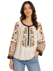John Mark Woven Embroidered Button Front Popover (J36839TM) (Cream)
