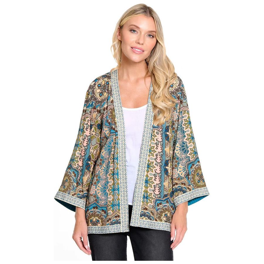 John Mark Embroidered Hi-Low Open Kimono Jacket