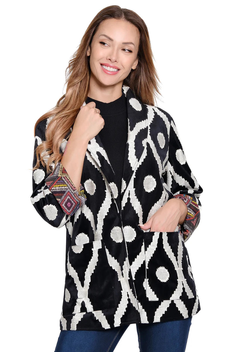 John Mark Black & Winter White Tapestry Oversized Jacket