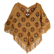 John Mark Knit Crochet V-Neck Popover Cape With Fringe Detail (J46525KM) (Classic Gold)