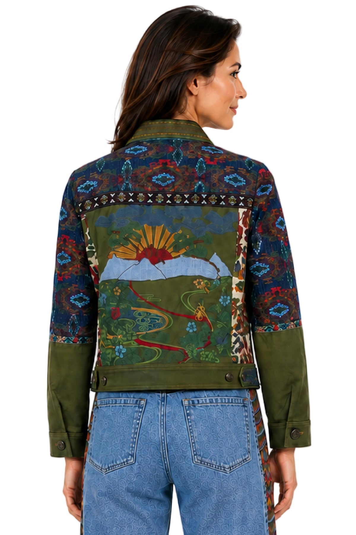 John Mark Woven Mix Print Collared Jacket With Front Buttons Long Sleeve ( J46538JM) (Multi)