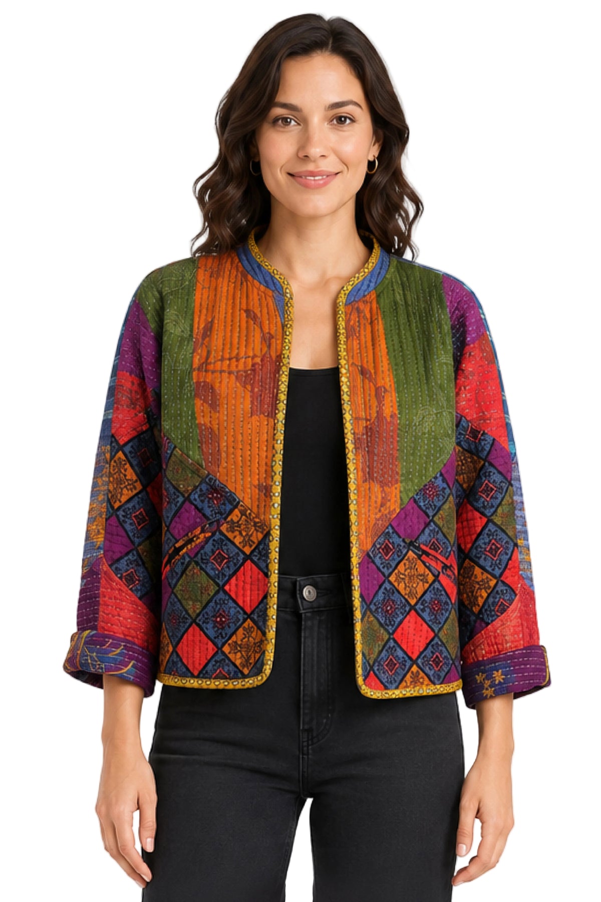 John Mark Woven Mix Print Reversible Quilted Open Front With Pockets (J46540JM) (Multi)