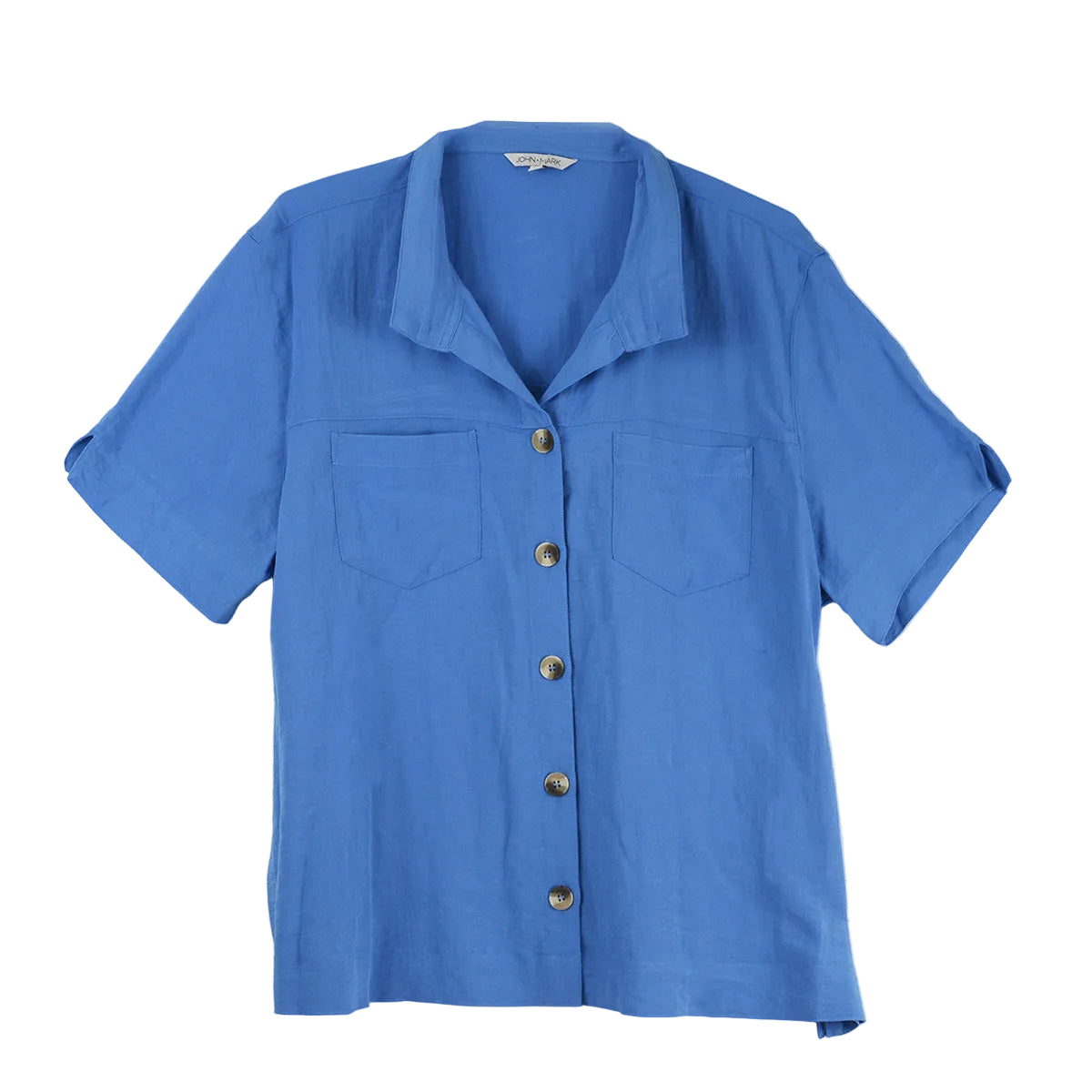 John Mark Solid Short Sleeve Blouse (J56130BM) (Corn Flower)