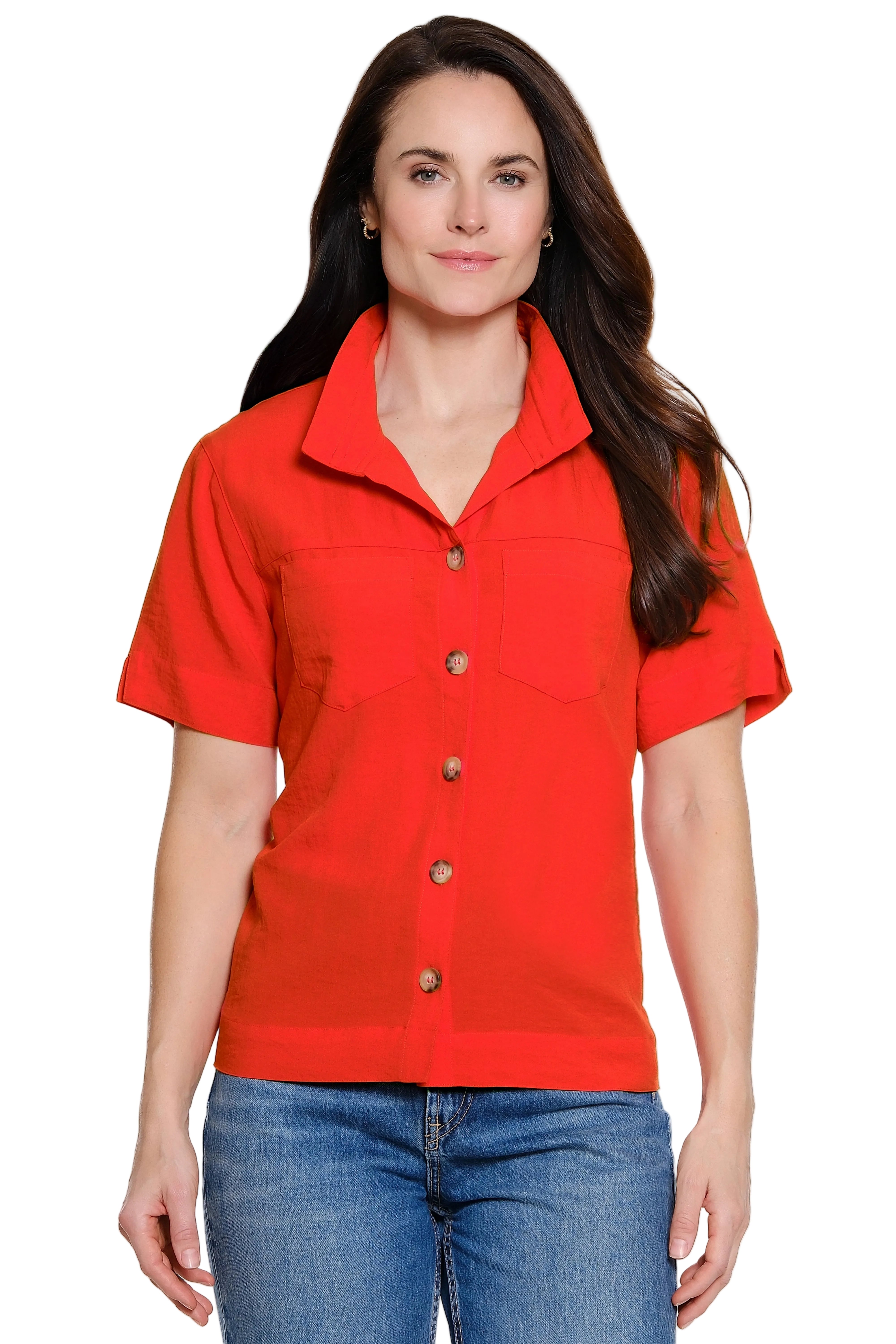 John Mark Solid Short Sleeve Blouse (J56130BM) (Vivid Red)