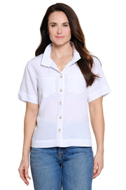 John Mark Solid Short Sleeve Blouse (J56130BM) (White)