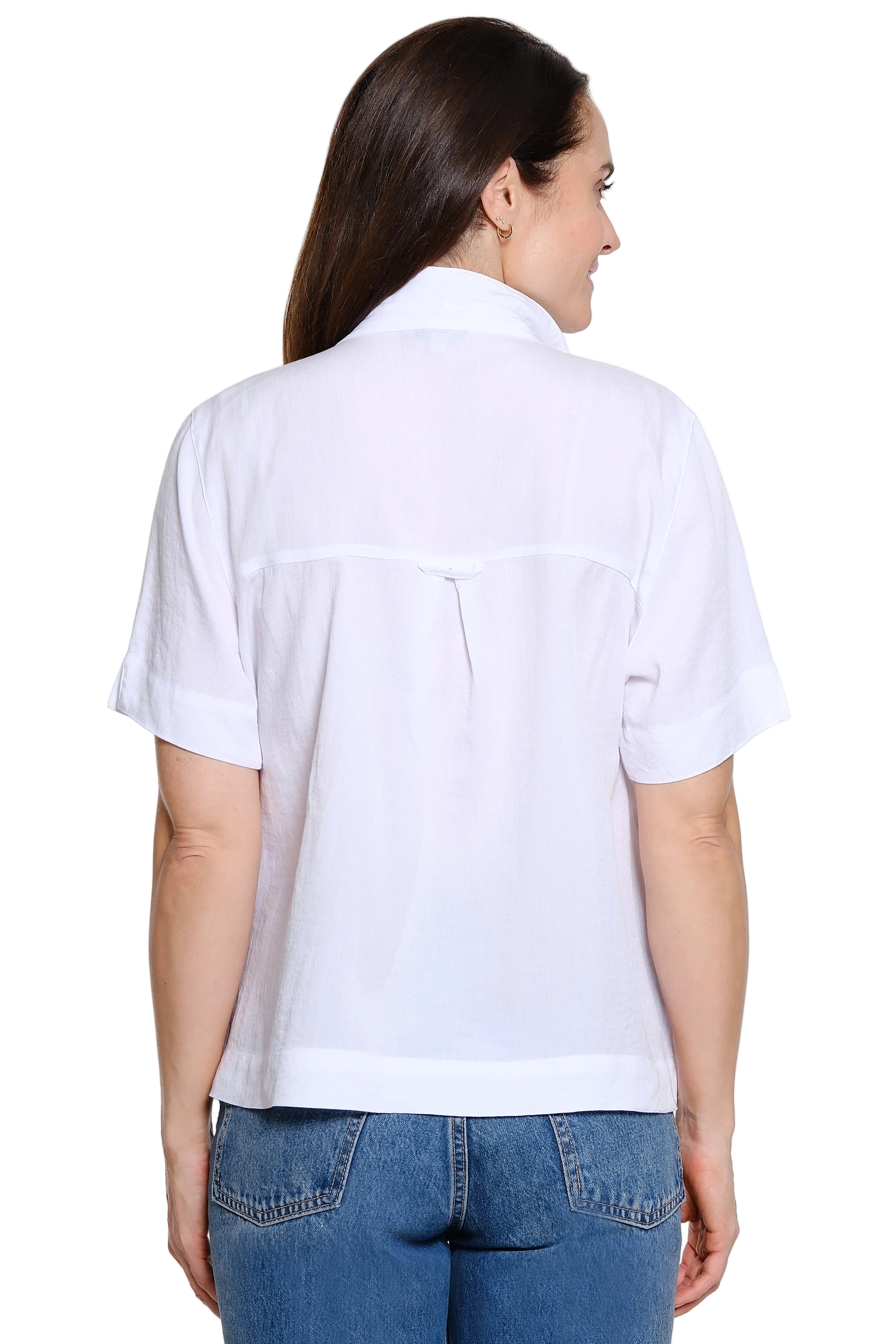 John Mark Solid Short Sleeve Blouse (J56130BM) (White)