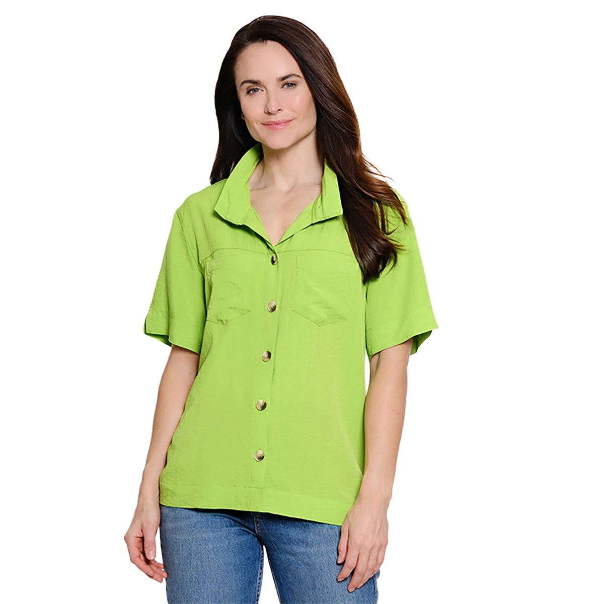 John Mark Solid Short Sleeve Blouse (J56130BM) (BUDGRN)