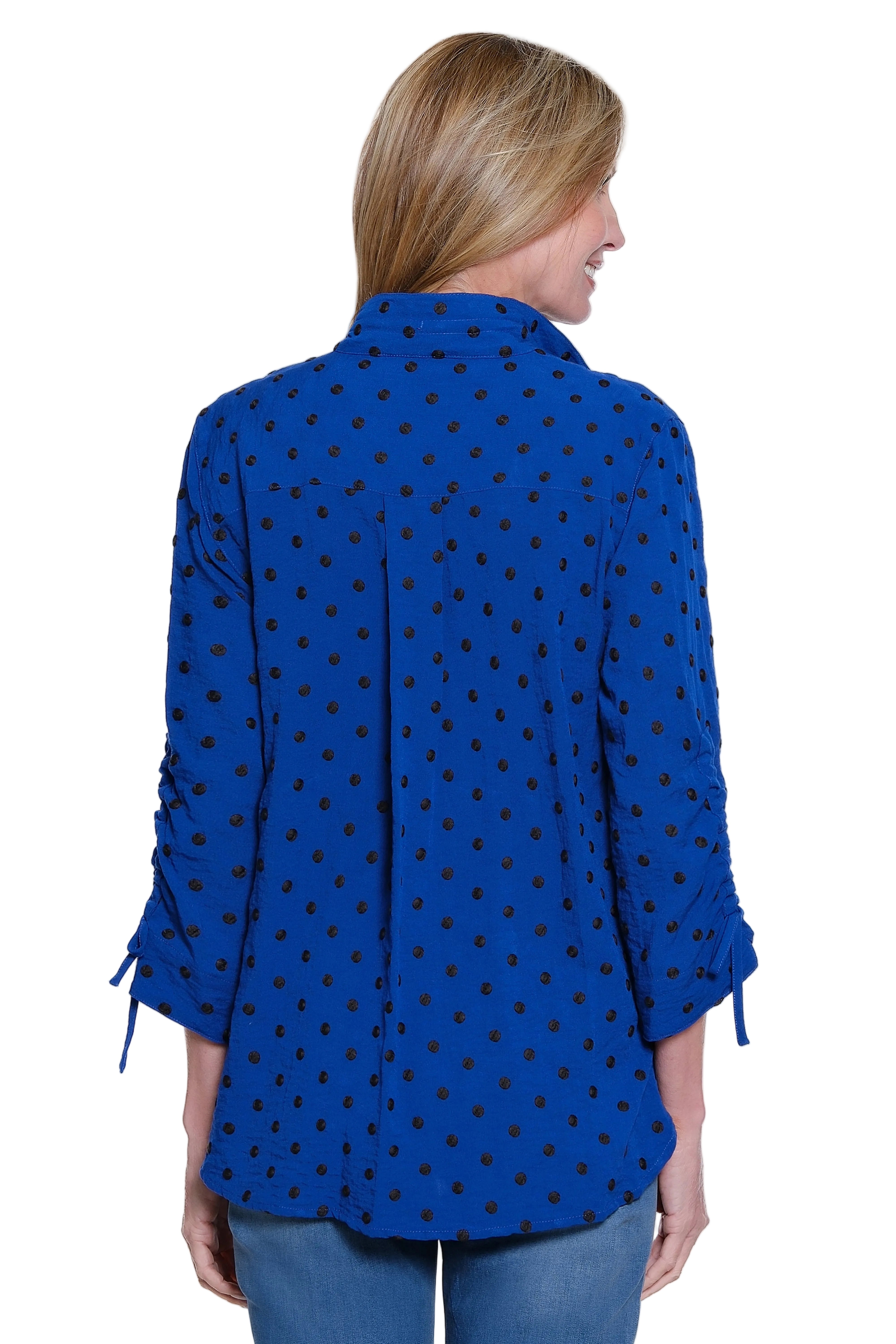 John Mark Embroidered Dot  Wire Collar Blouse (J66132BM)(Navy)