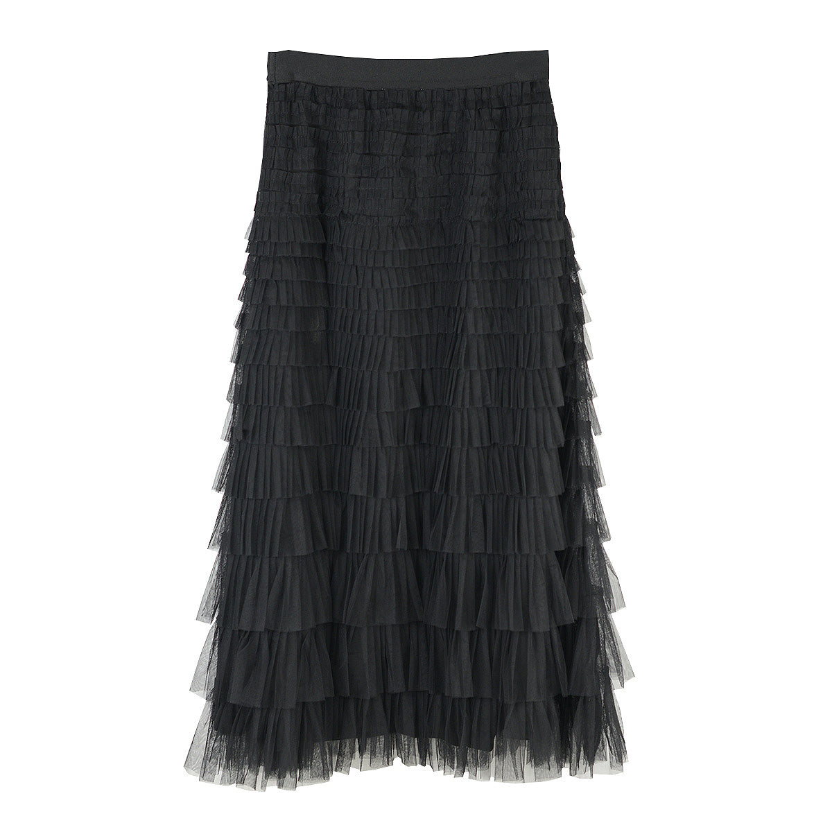 John Mark Knitted Tulle Pull-on Tiered Skirt (J66151SM) (Black)