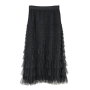 John Mark Knitted Tulle Pull-on Tiered Skirt (J66151SM) (Black)