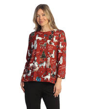 Jess & Jane Meow Christmas Brushed Hacci Tunic Top with Side Slits (JK1-2240)(Multi)