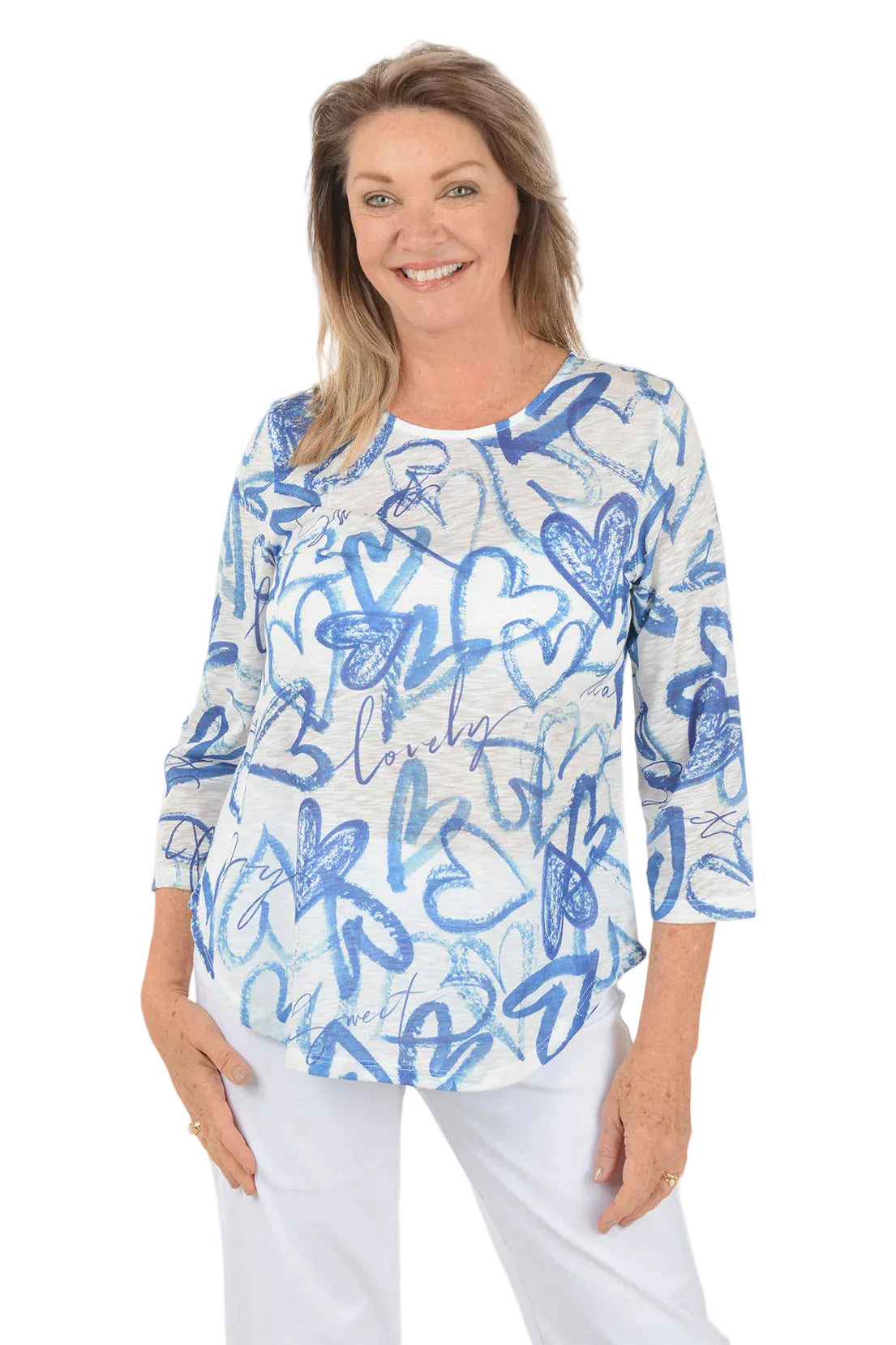 Jess & Jane Sweet Heart Round Hem Topo  (64-2200)(Multi)