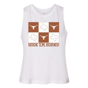 Texas Longhorn Capri Designs Gridiron Racerback crop Tee (K091TEX250)(White)