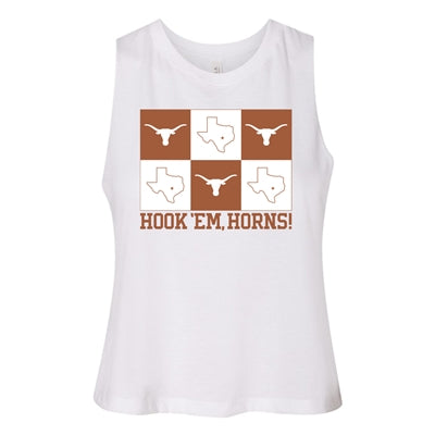 Texas Longhorn Capri Designs Gridiron Racerback crop Tee (K091TEX250)(White)