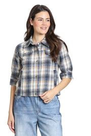 APNY Windowpane Plaid Jean Jacket With Elbow Sleeves (K122) (Toffee)