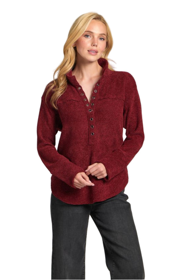 APNY Wine Chenille Henley with Grommet Placket (K350F)
