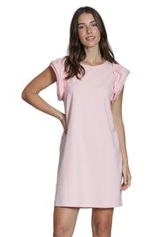 APNY Double Ruffle Sleeve Stripe  Dress (K360A)(Pink & White)