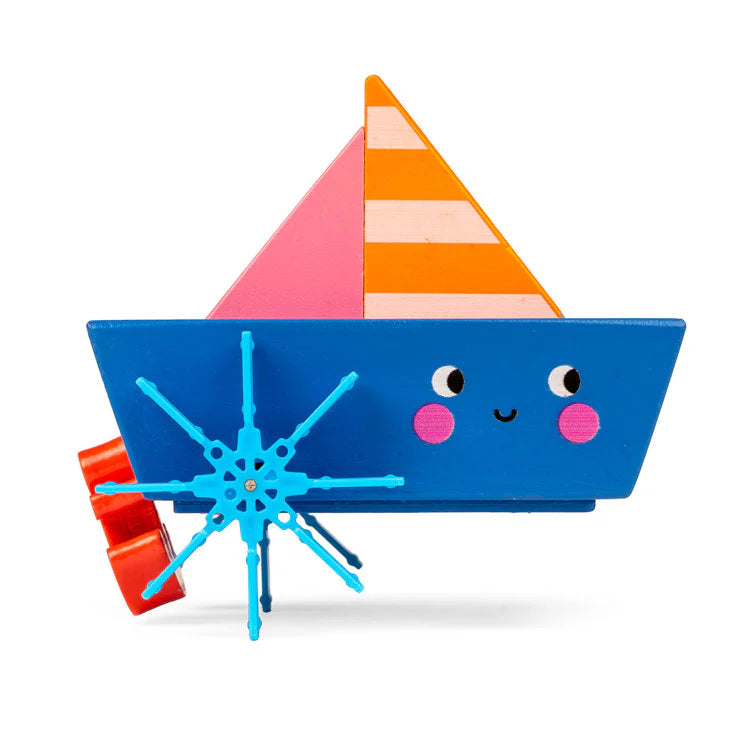 Kikkerland Wind -Up wooden boat  (Kid47-A-f)