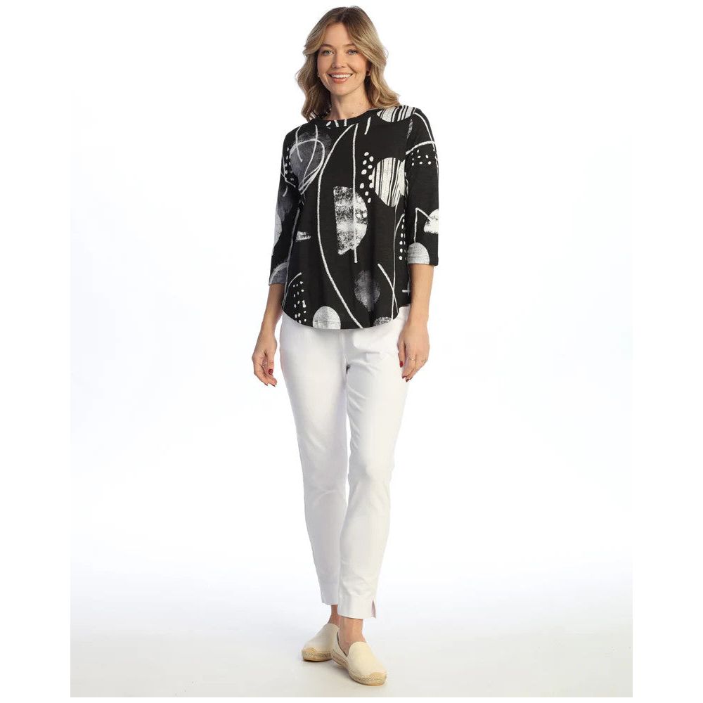 Jess & Jane Canvas Modal Round Hem Top (BLK/WHT)