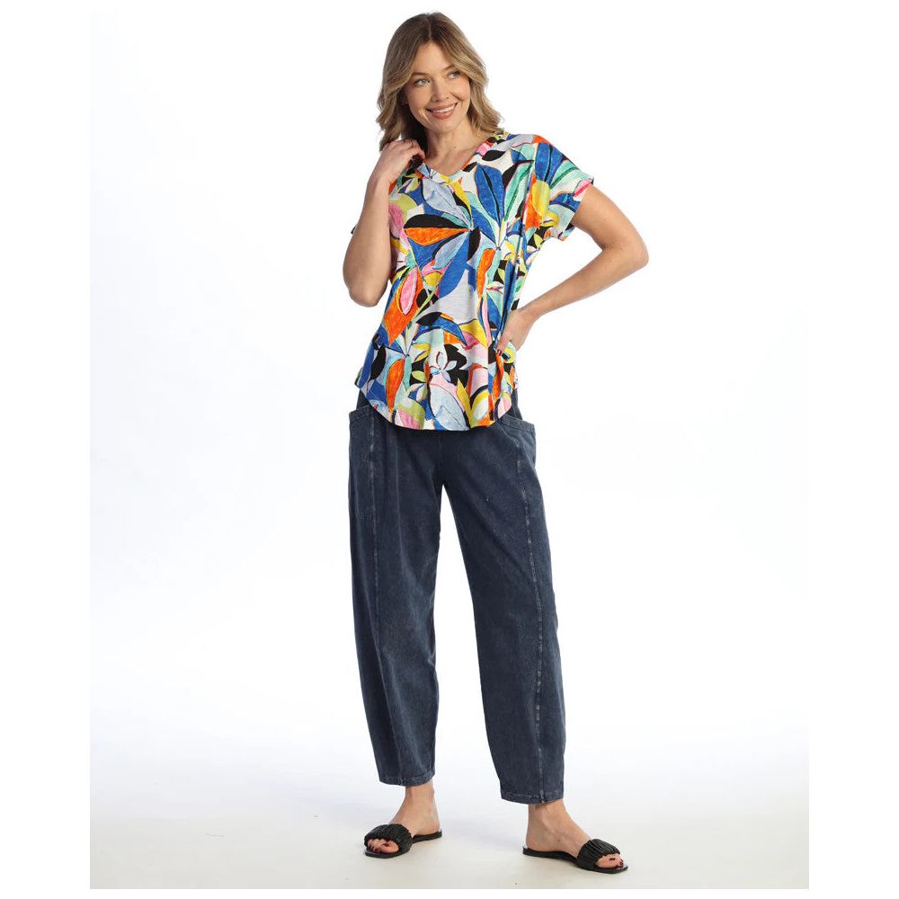 Jess & Jane Cabana Bright Multi Print Dolman V-Neck Top