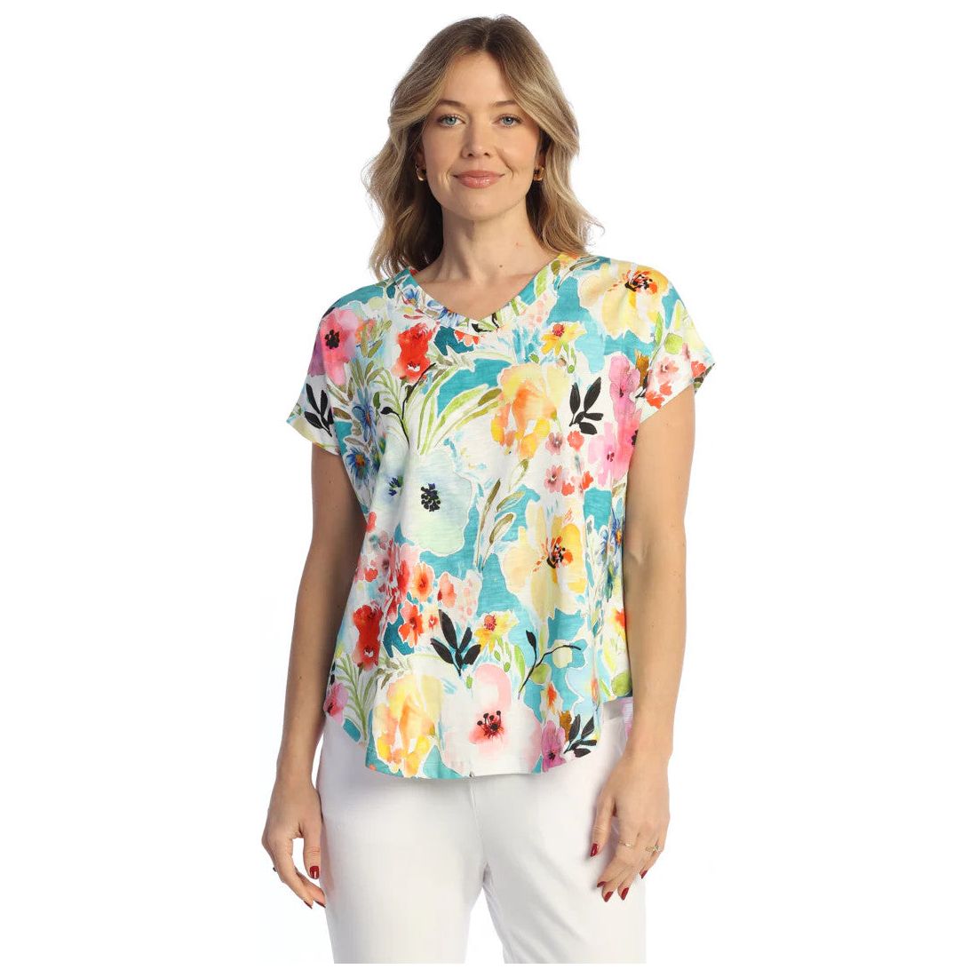 Jess & Jane Blooming Dolman Sleeve V-Neck Top