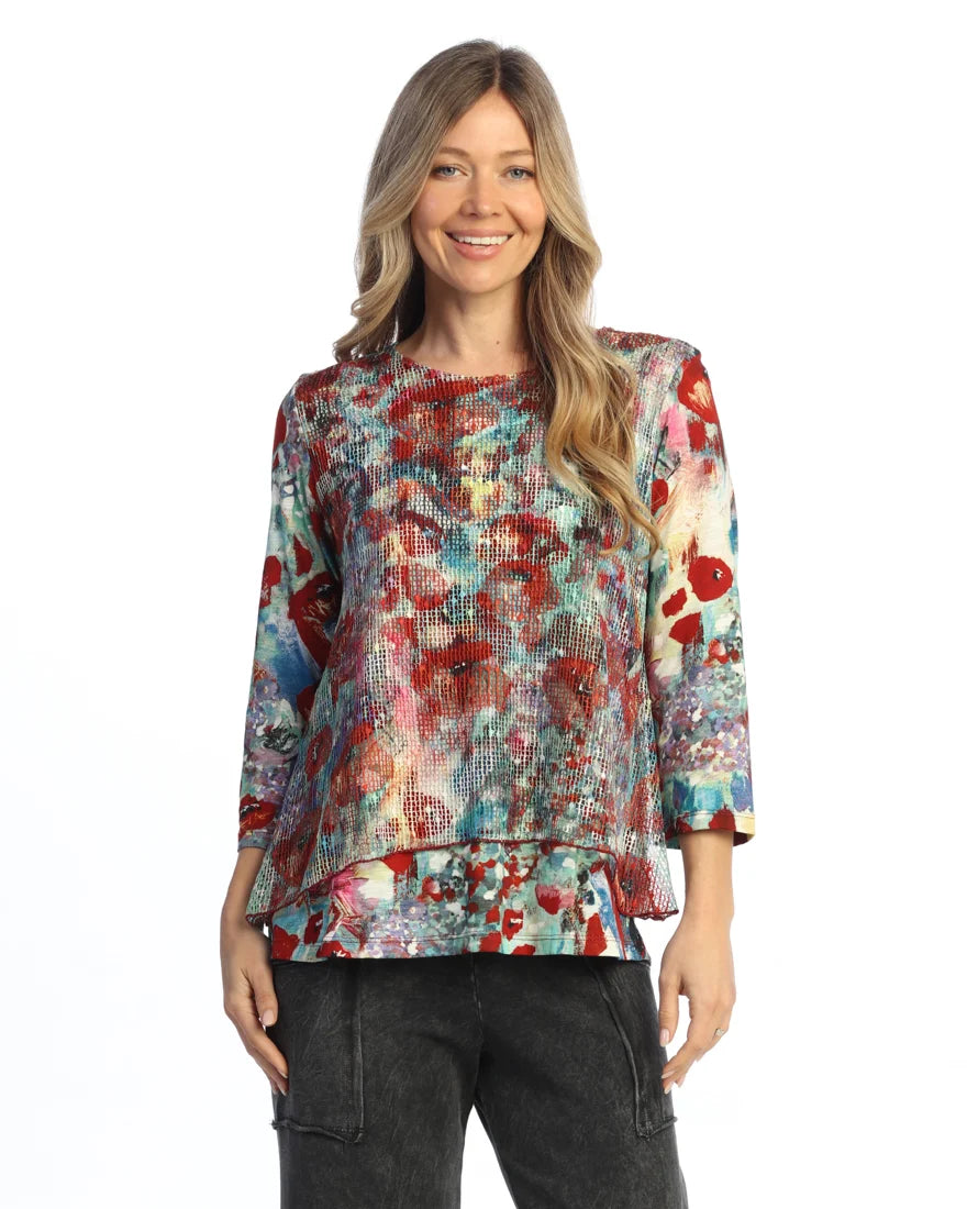 Jess & Jane Boucle Sublimated Prima Mesh Overlay Top (KM7-2124)(Multi)