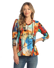 Jess & Jane Vogue V-Neck Knit Top (KS1-2129)(Multi)