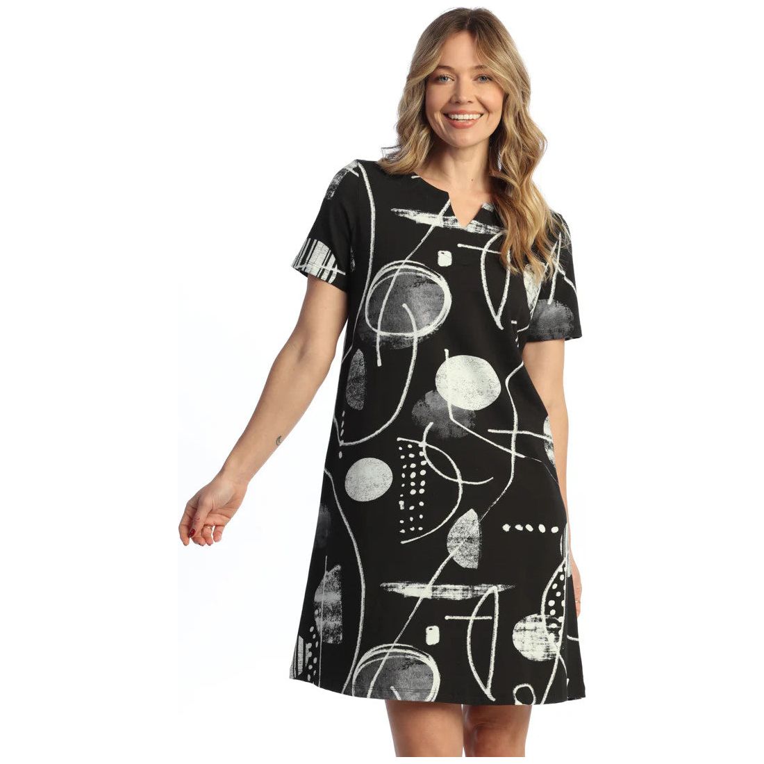Jess & Jane Canvas Notch Neck Dress (BLK/WHT)