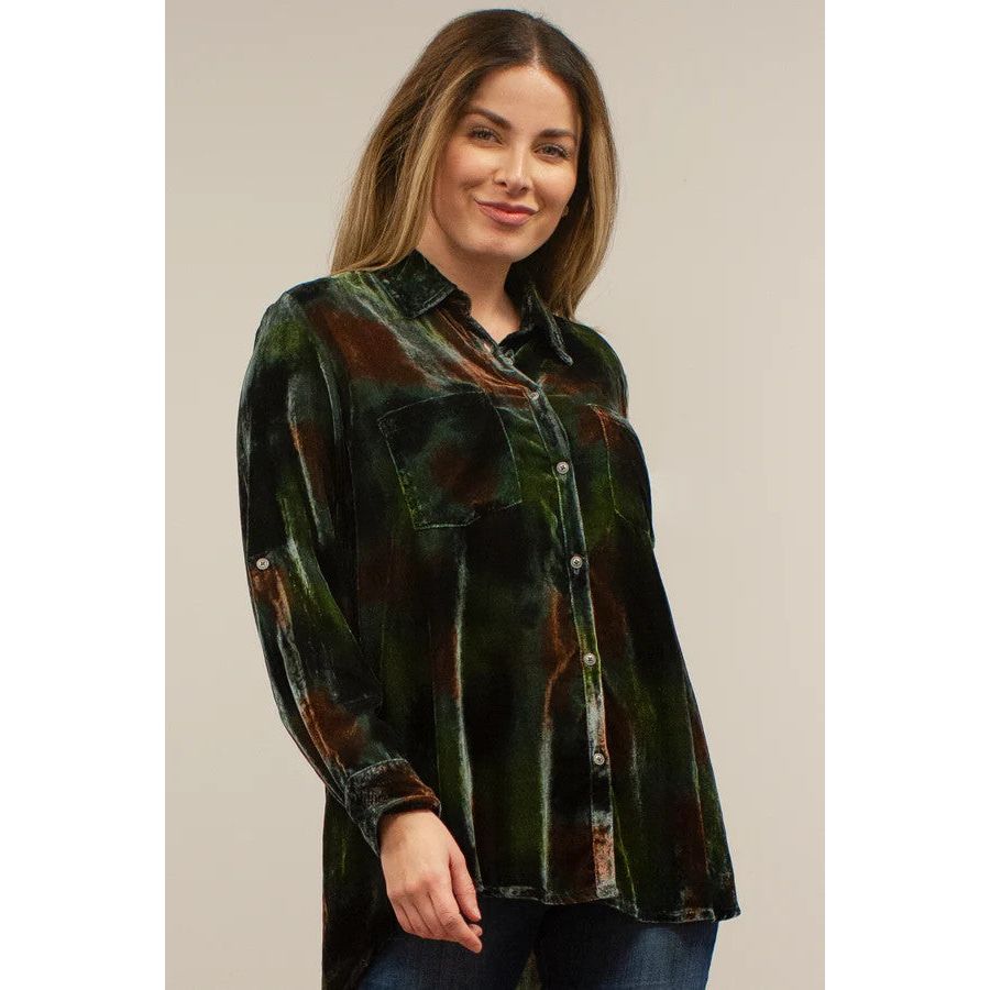Kyla Seo Raeli Burnt Henna Marble Velvet Shirt