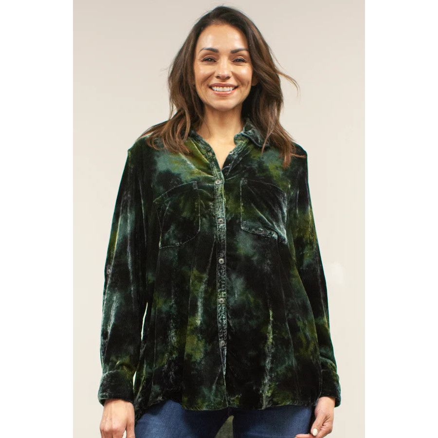 Kyla Seo Raeli Forest Marble Velvet Shirt