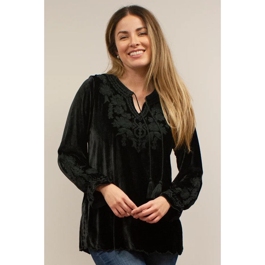 Kyla Seo Tallon Embroidered Tassel Tie Black Velvet Top