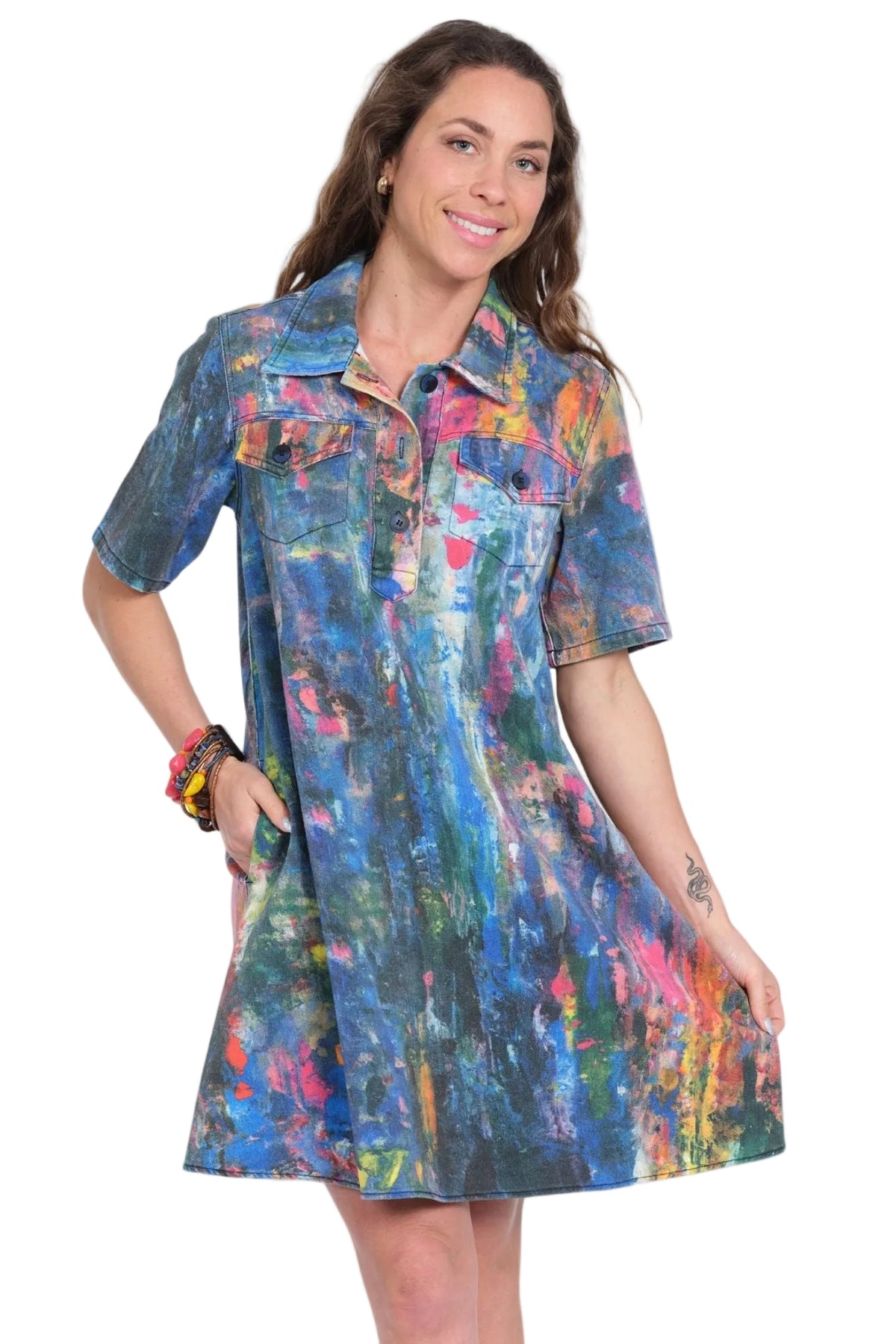 Lior Collard A-line Dress (KENT-3-AR) (Watercolor Splash)